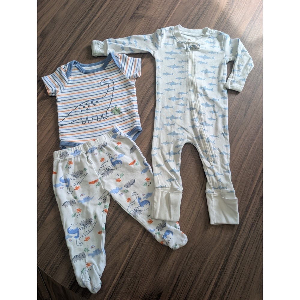 Duck Duck Goose 3-6M 3pc Cotton Outfit Set Bodysuit Pants Footed Zip Dino